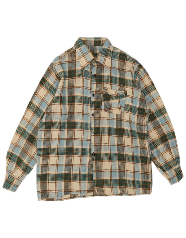 Camisa de franela vintage para hombre con cuadros multicolores medianos