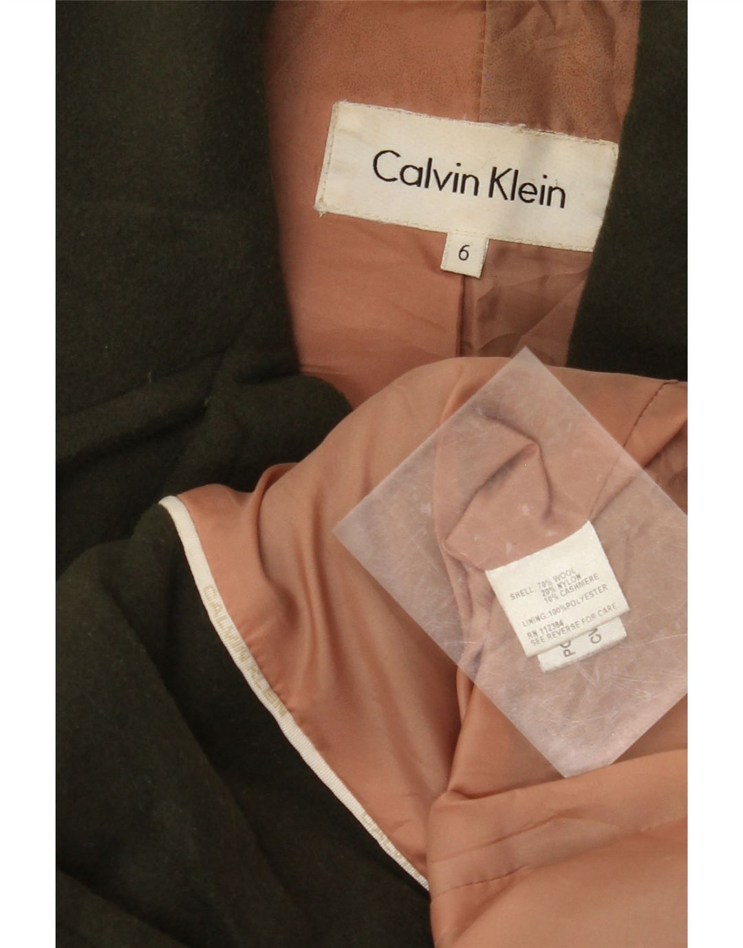 CALVIN KLEIN Chaquetón para mujer US 6 Lana caqui mediana