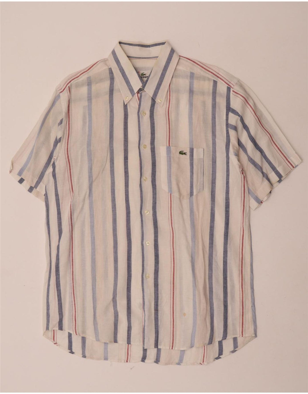 Camisa Lacoste Hombre Manga Corta Talla 42 Grande Lino Rayas Blancas