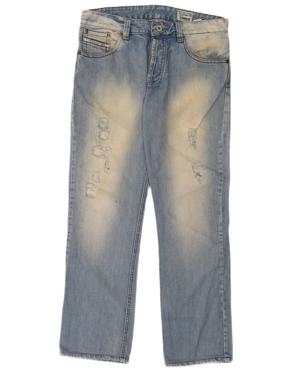 Diesel Hombre Timmen Vaqueros Rectos Regulares Desgastados W32 L32 Algodón Azul