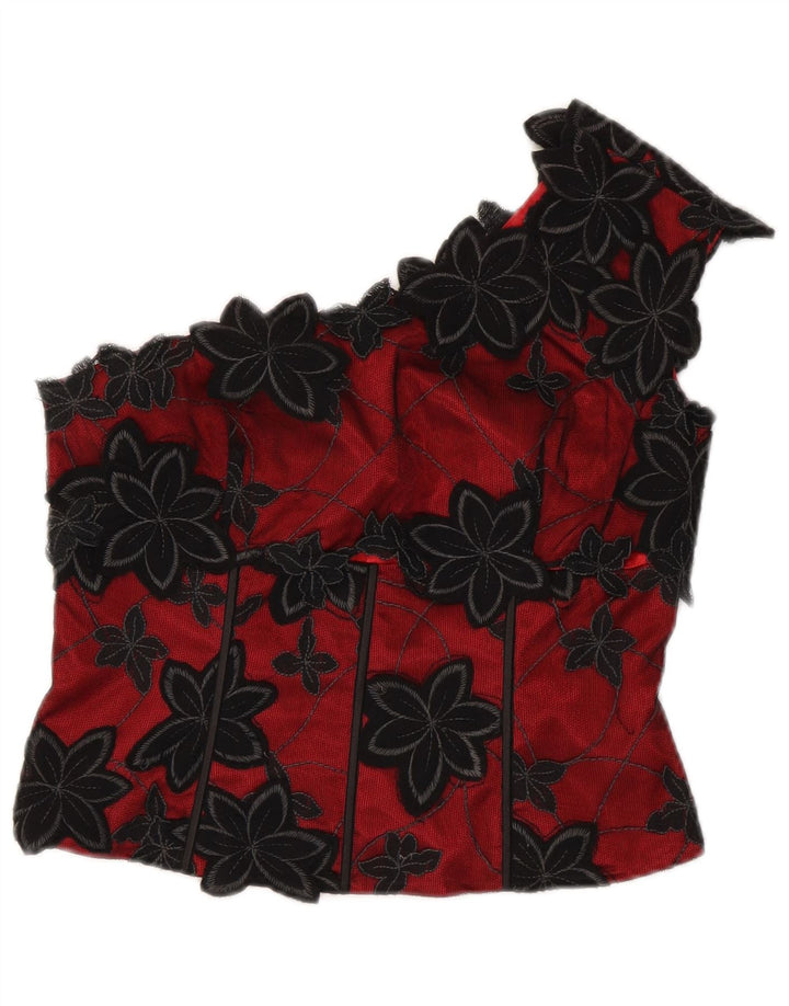 Arruba Top corto con un hombro para mujer UK 8 Pequeño Poliéster floral rojo
