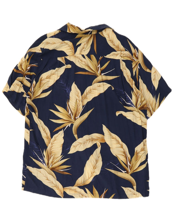Reserve Camisa de manga corta para hombre pequeña azul marino floral rayón hawaiano