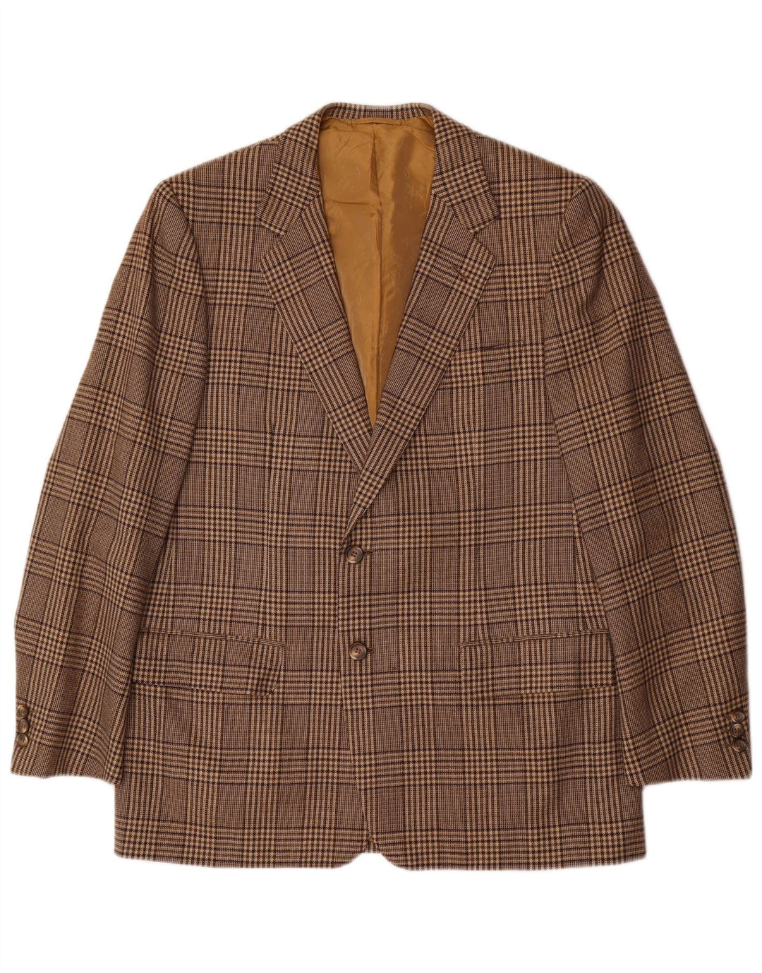 Vintage hombres 2 botones Blazer chaqueta Reino Unido 42 XL marrón comprobar lana