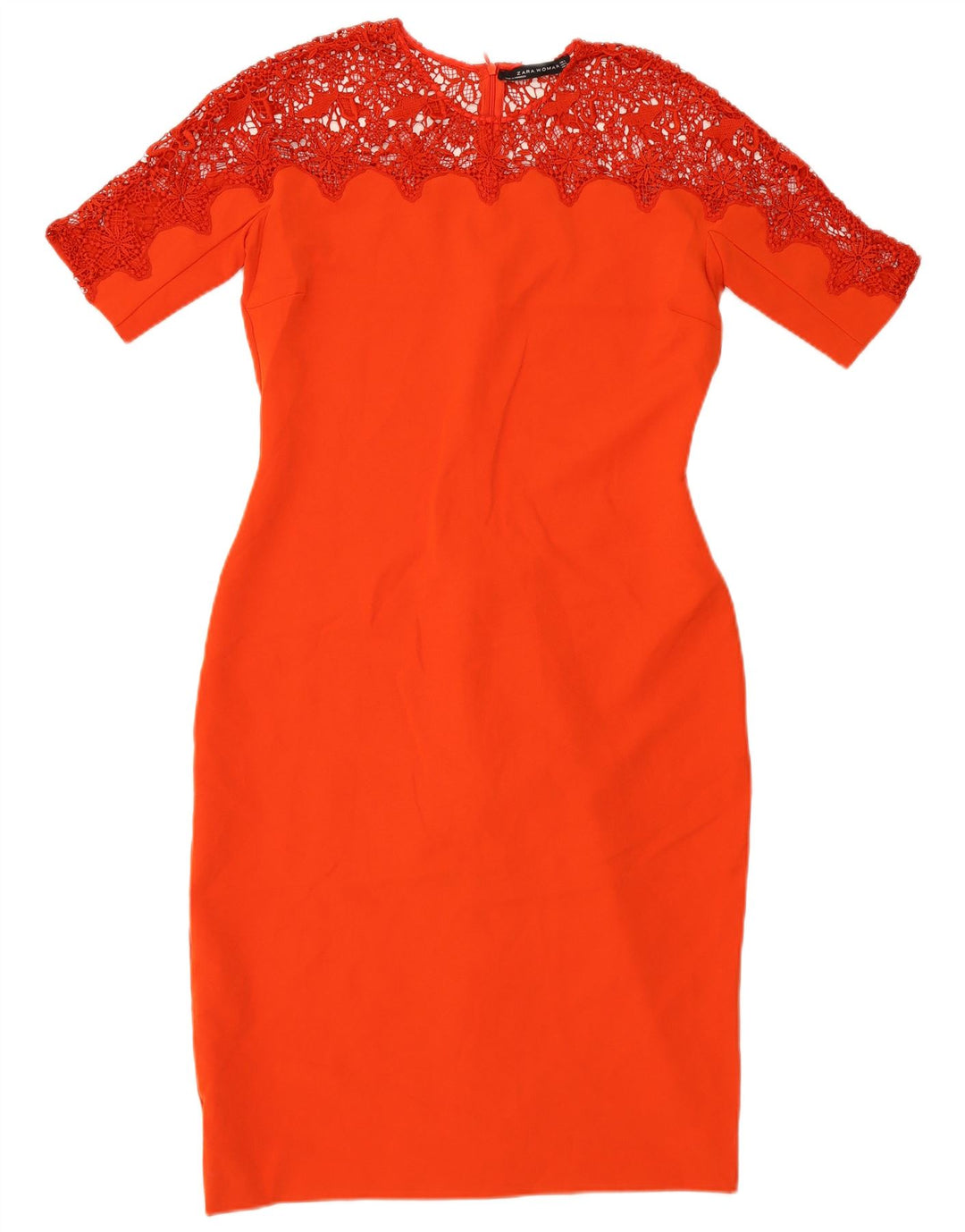 Zara Vestido tubo de encaje para mujer UK 44 Poliéster rojo grande