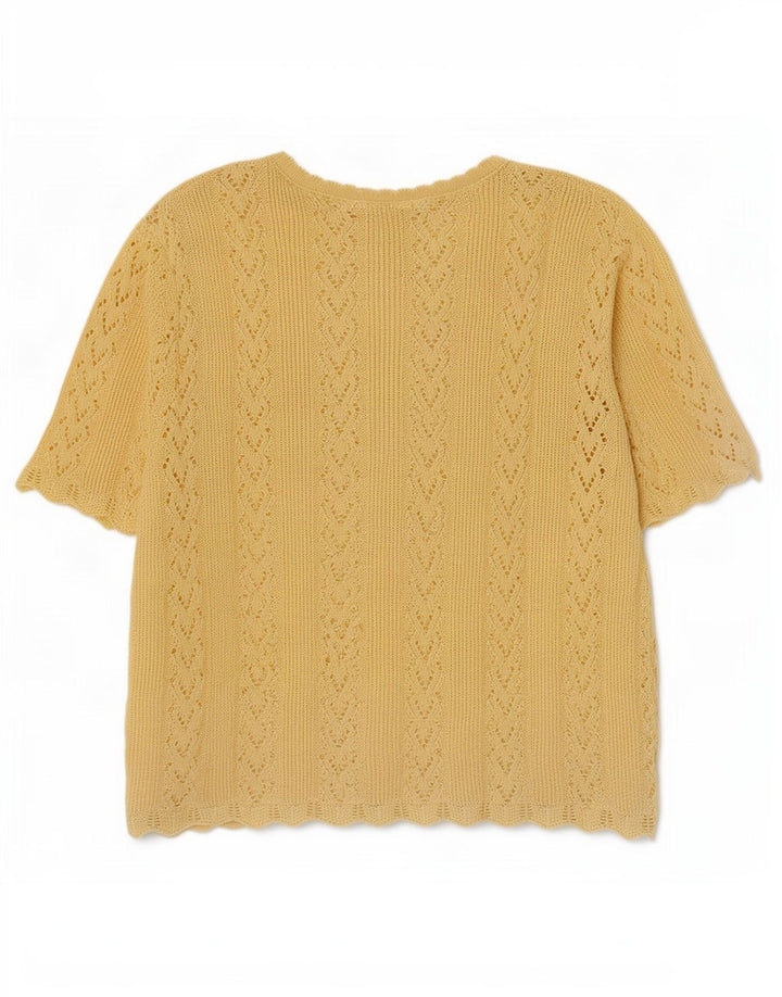 Vintage mujer oversized punto blusa Top Reino Unido 14 amarillo medio