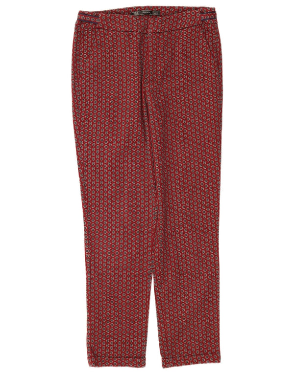Zara Mujer Trafaluc Pantalón Chino Recto Mediano W28 L28 Rojo Geométrico