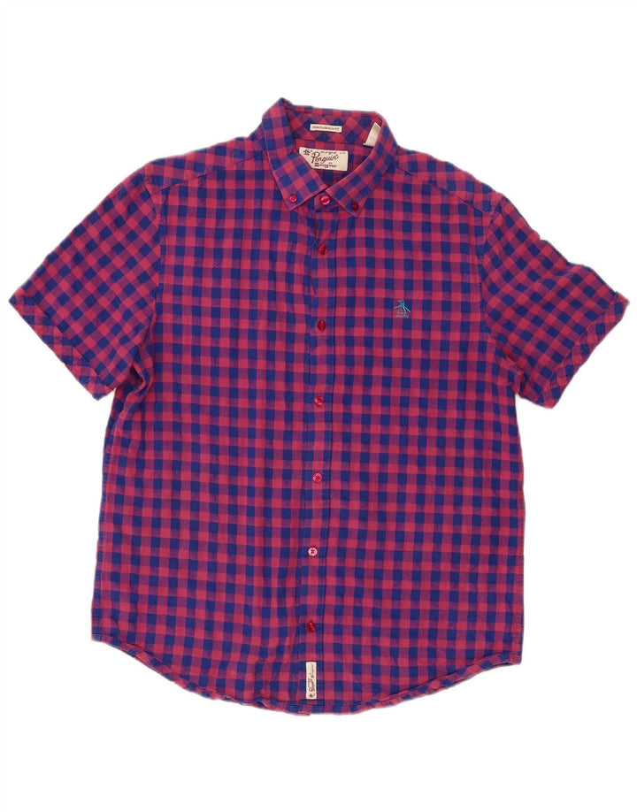 Penguin - Camisa de manga corta para hombre, color rosa, talla grande