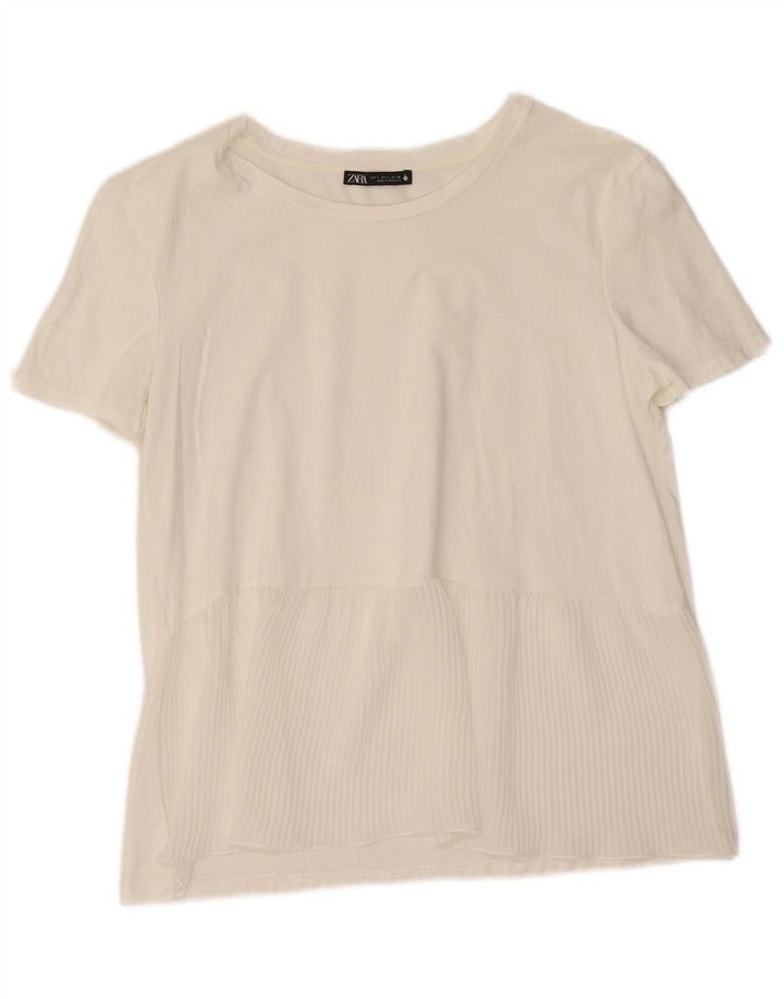 Zara Mujer Camiseta Top UK 10 Small Blanco
