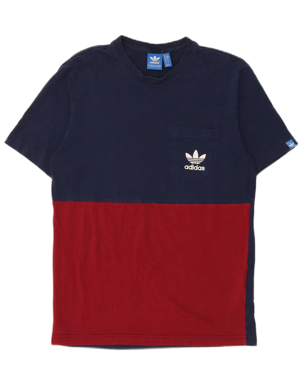 Adidas Hombre Camiseta Gráfica Top Pequeño Azul Marino Colorblock Algodón