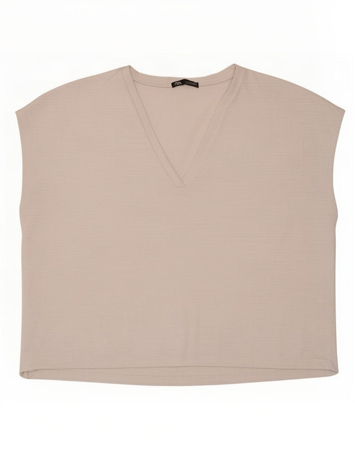 Zara Mujer Camiseta Sin Mangas Extragrande UK 10 Small Poliéster Blanco