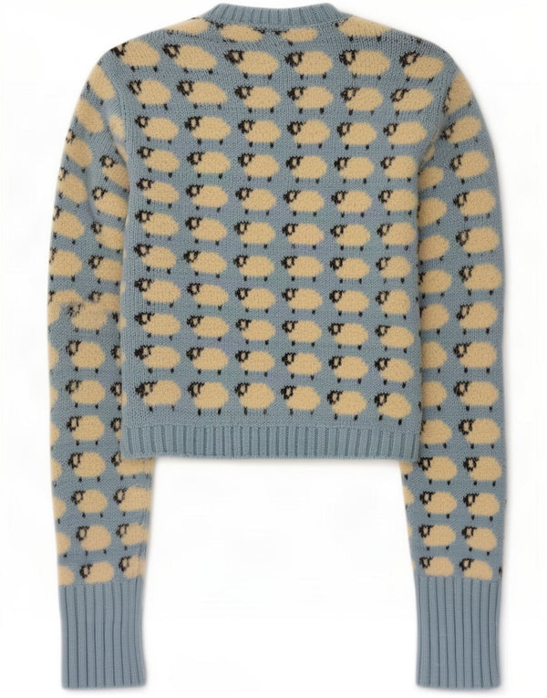Zara Mujer Crop Crew Neck Jumper Sweater UK 40 Azul Medio Estampado Animal