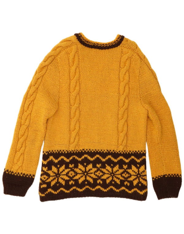 Vintage mujer V-cuello jumper suéter Reino Unido 14 medio amarillo Fair Isle