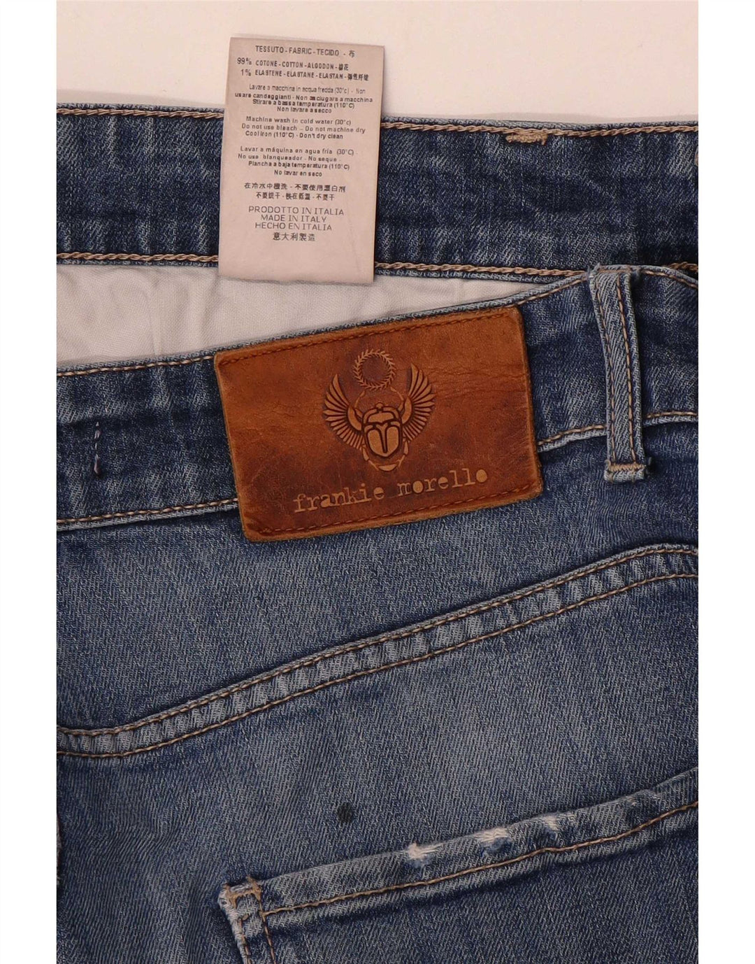 Frankie Morello Vaqueros ajustados desgastados para hombre W34 L29 Algodón azul