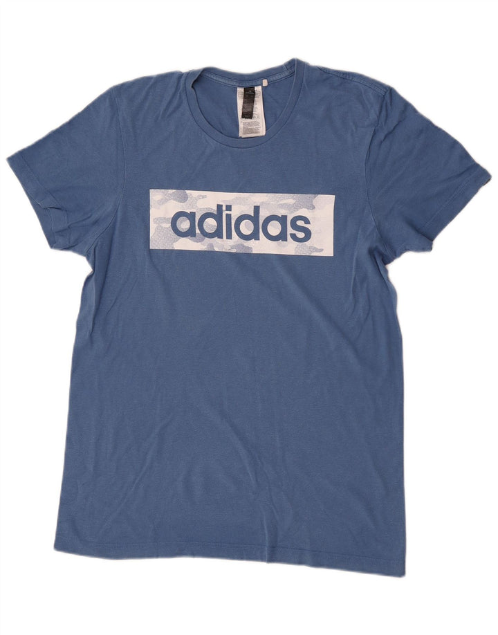 Adidas - Camiseta gráfica para hombre, talla pequeña, algodón azul