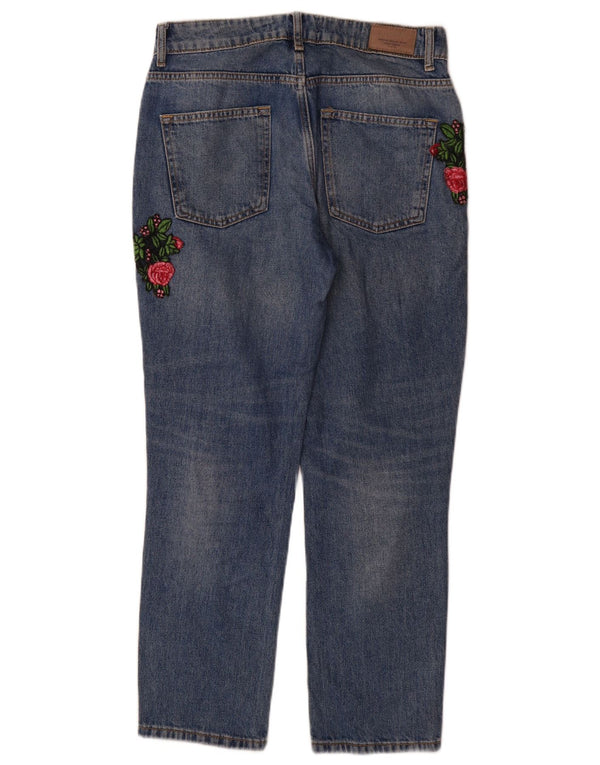 Zara Vaqueros rectos desgastados para mujer EU 36 XS W26 L29 Algodón floral azul