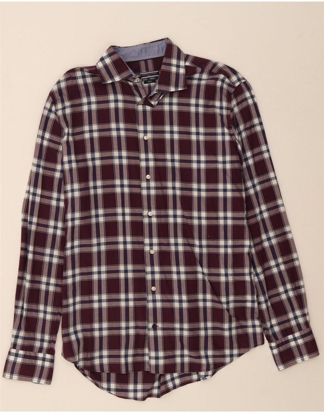 TOMMY HILFIGER Mens Fitted Shirt Size 41 16 Large Burgundy Check Vintage Tommy Hilfiger and Second-Hand Tommy Hilfiger from Messina Hembry 