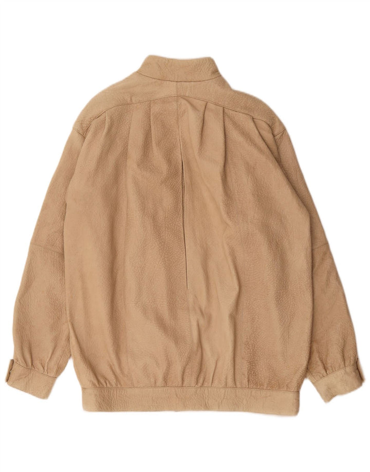 Vintage mujer chaqueta de cuero de gran tamaño EU 36 pequeño beige animal print