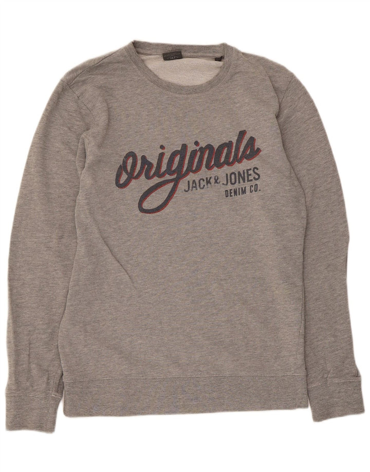 Jack & Jones Hombre Sudadera Gráfica Jumper Small Gris Algodón