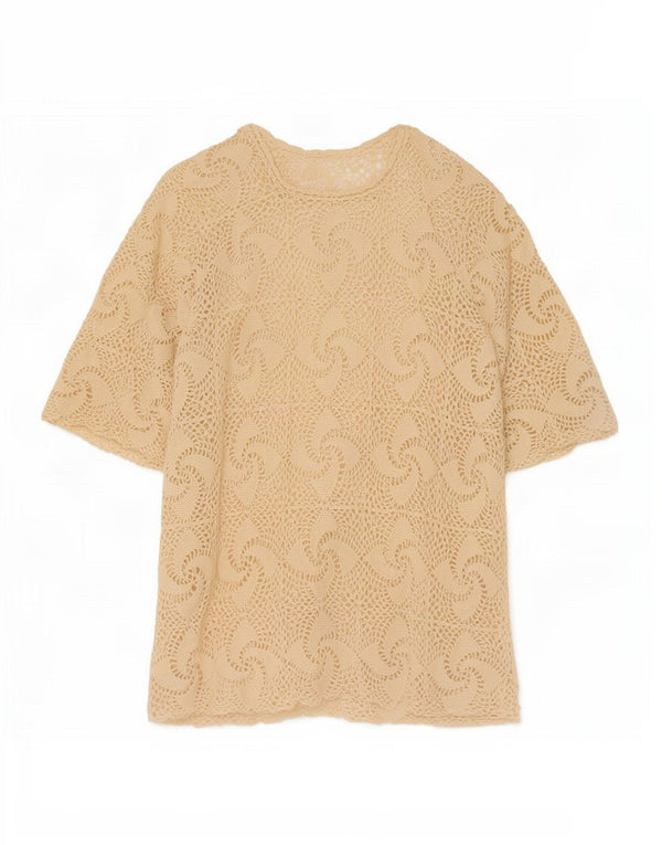 Vintage mujer crochet blusa top Reino Unido 16 grande beige