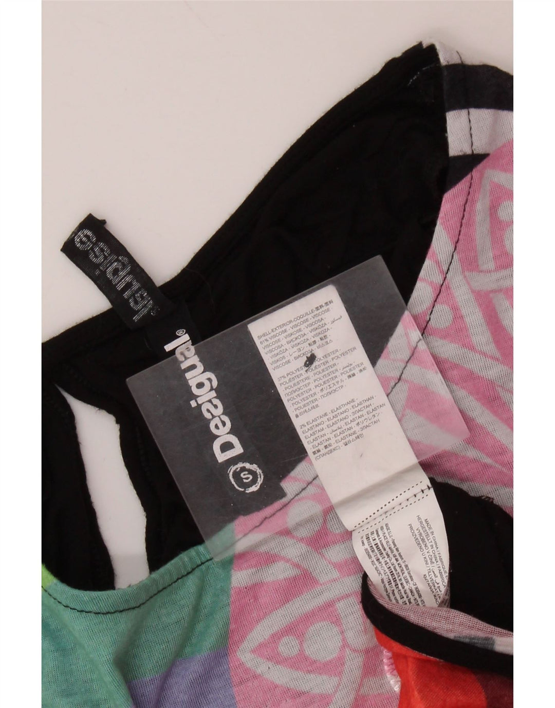 Desigual Mujer Camiseta Gráfica Extragrande Top UK 10 Small Viscosa Negra