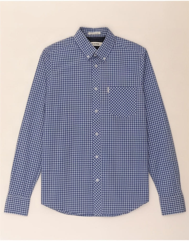 Ben Sherman Camisa para hombre pequeña de algodón a cuadros azul