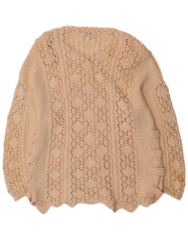 Golden Spiderweb Suéter tipo cárdigan para mujer UK 18 XL Algodón blanco roto