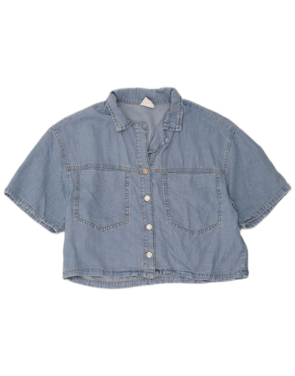 Zara Camisa Niña Crop Manga Corta Denim 13-14 Años Lyocell Azul
