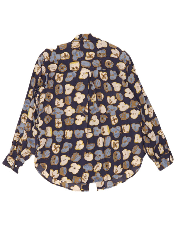 PETER HAHN Blusa estilo zanahoria para mujer UK 40 Seda floral azul medio