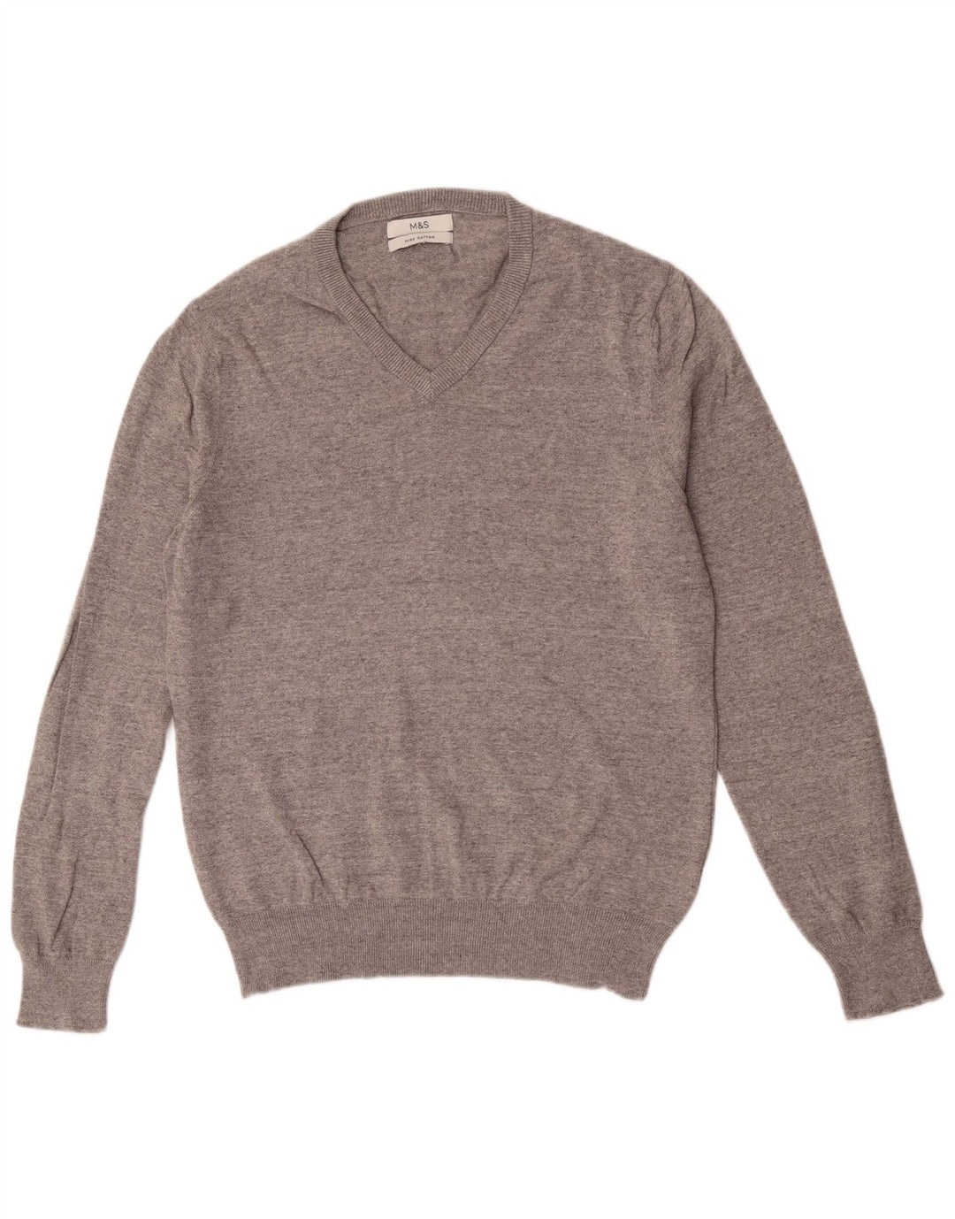 Marks & Spencer Jersey con cuello en V para hombre, talla grande, algodón gris