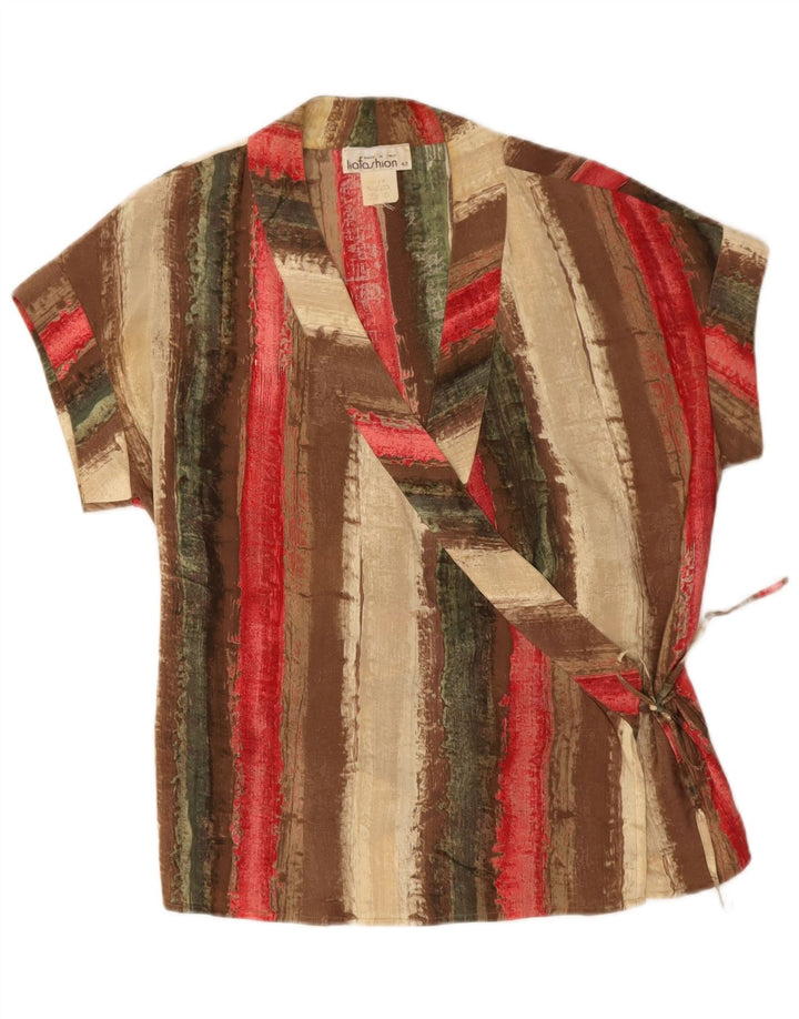 Blusa cruzada vintage para mujer Top IT 42 Seda a rayas multicolor mediana