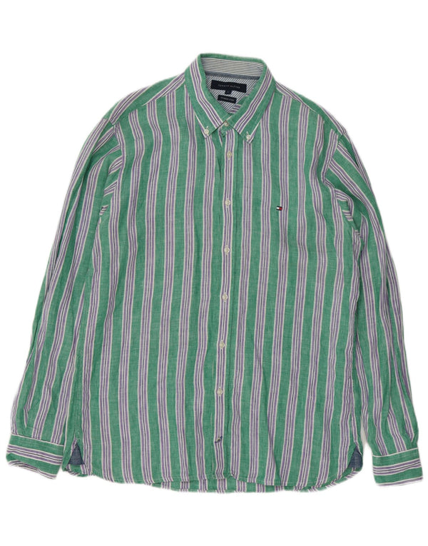 Camisa Tommy Hilfiger Hombre Grande Lino Rayas Verde
