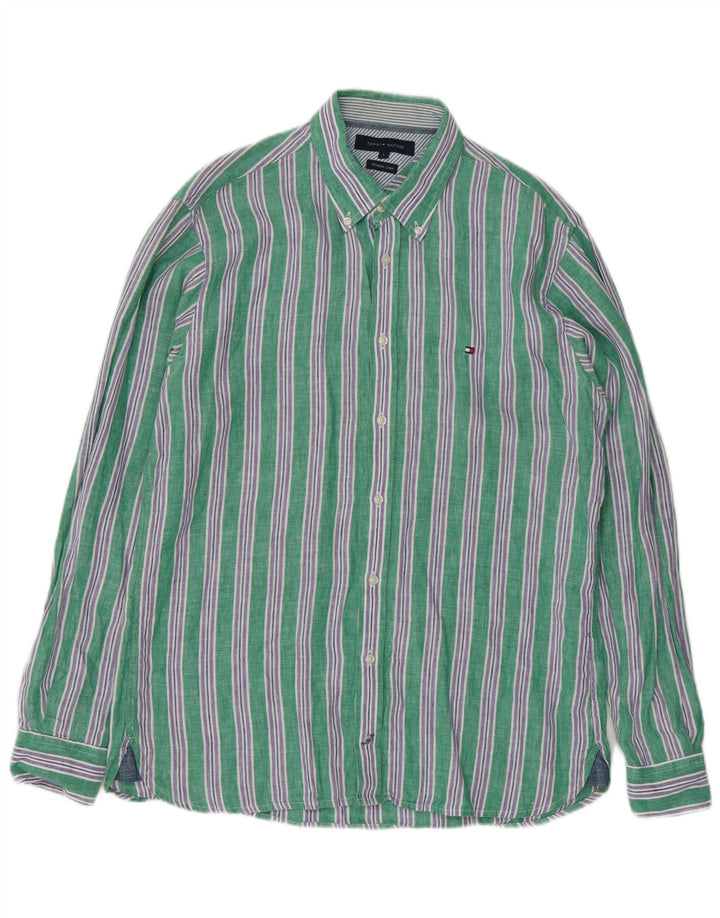 Camisa Tommy Hilfiger Hombre Grande Lino Rayas Verde