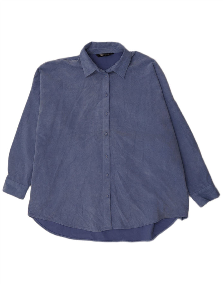 Zara Mujer Camisa De Pana Extragrande UK 46 Poliéster Azul Grande