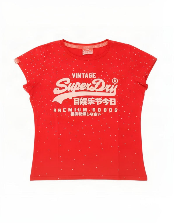 Superdry Mujer Camiseta Gráfica Top UK 40 XL Algodón Manchado Rojo