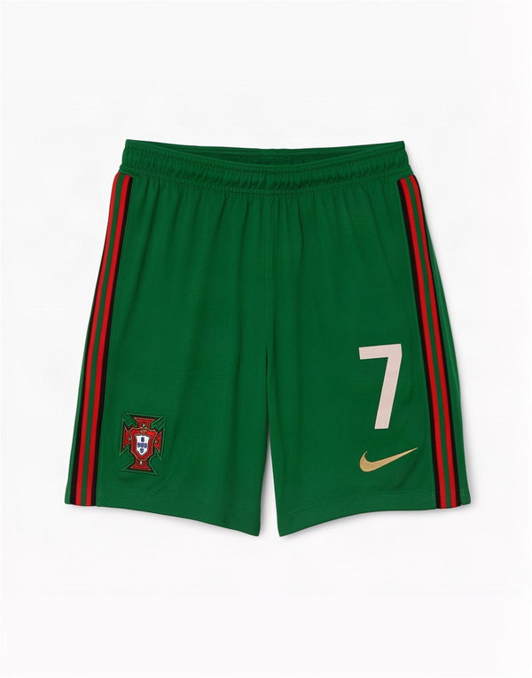 Nike Pantalones cortos deportivos con estampado del equipo de fútbol de Portugal para hombre, color verde medio, a rayas