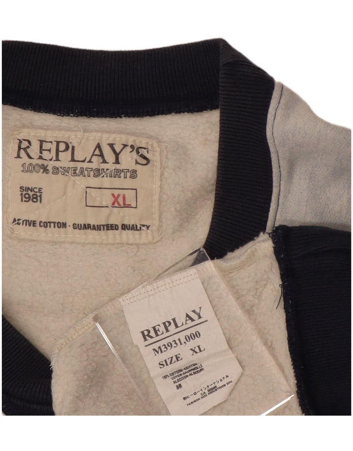 REPLAY Hombre Sudadera Gráfica Jumper XL Azul Colorblock Algodón