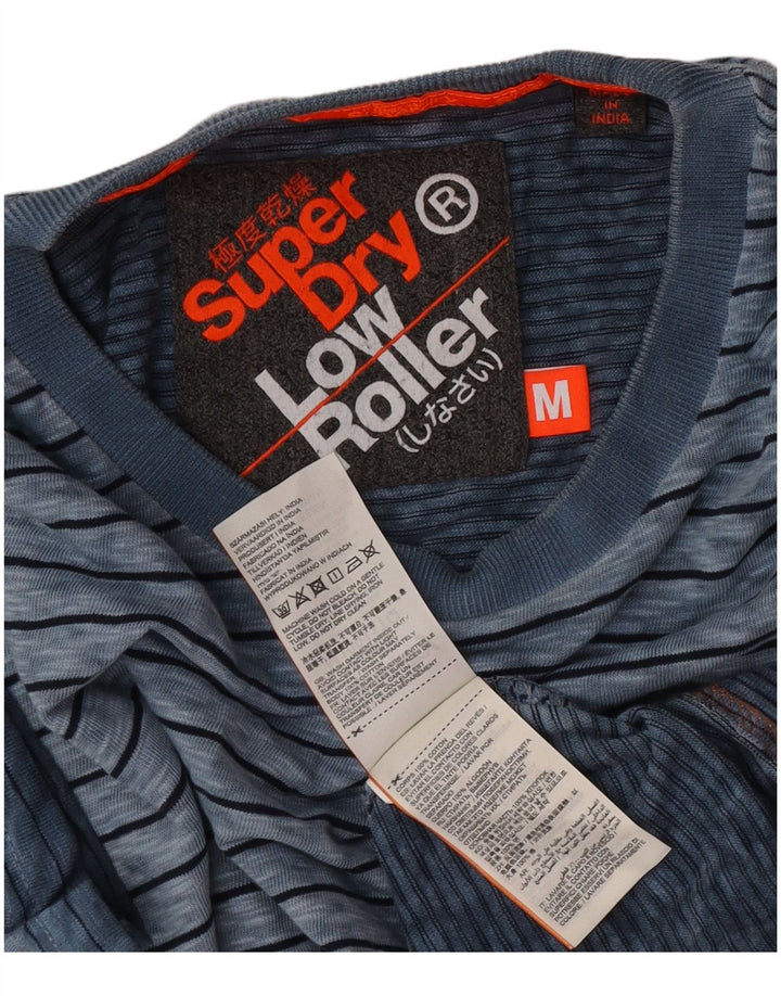 Superdry Hombre Camiseta Top Algodón Rayas Azul Medio