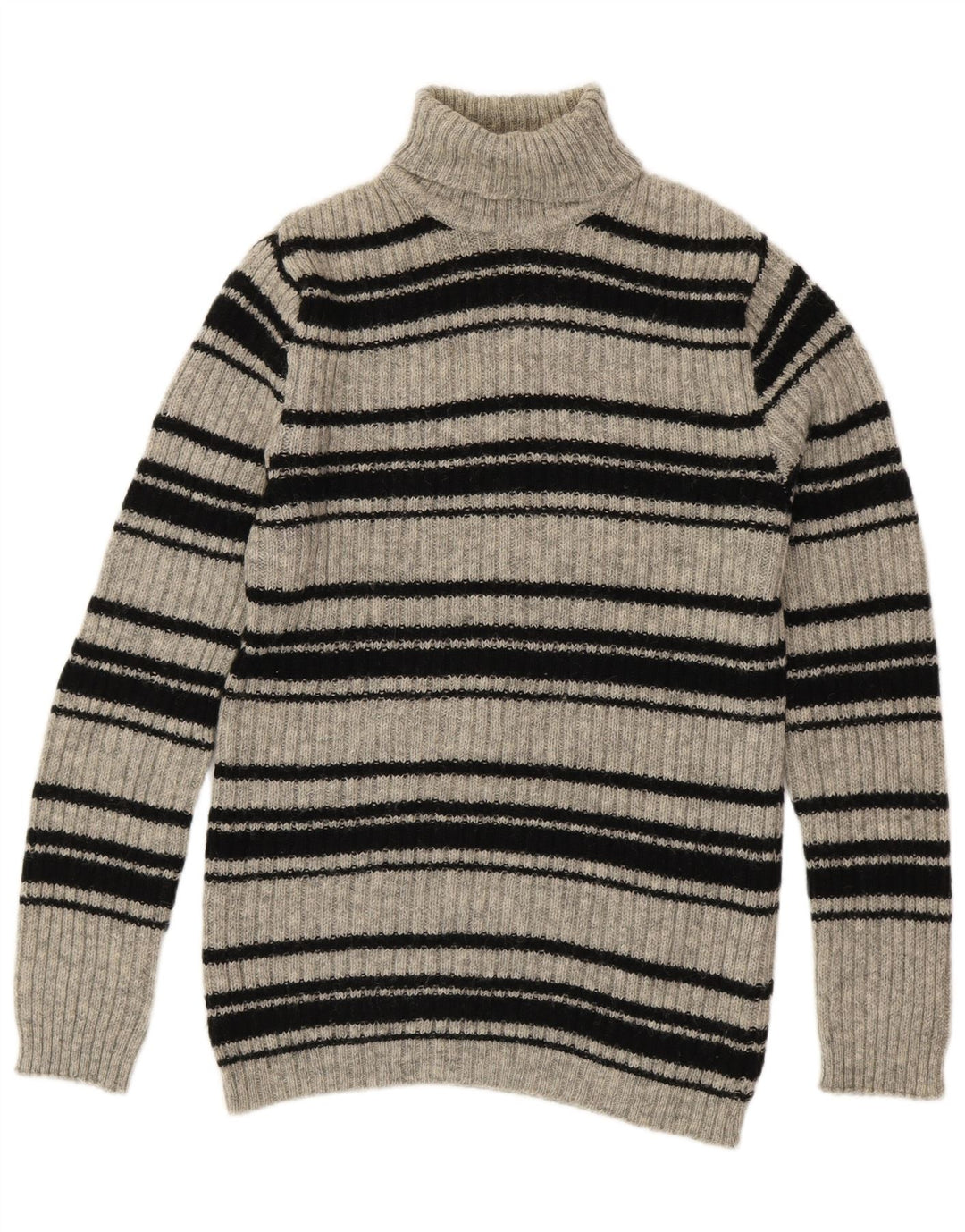 SHETLAND Suéter tipo jersey con cuello vuelto para mujer Reino Unido 16 Lana a rayas gris grande