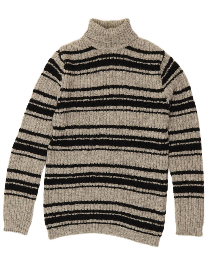 SHETLAND Suéter tipo jersey con cuello vuelto para mujer Reino Unido 16 Lana a rayas gris grande