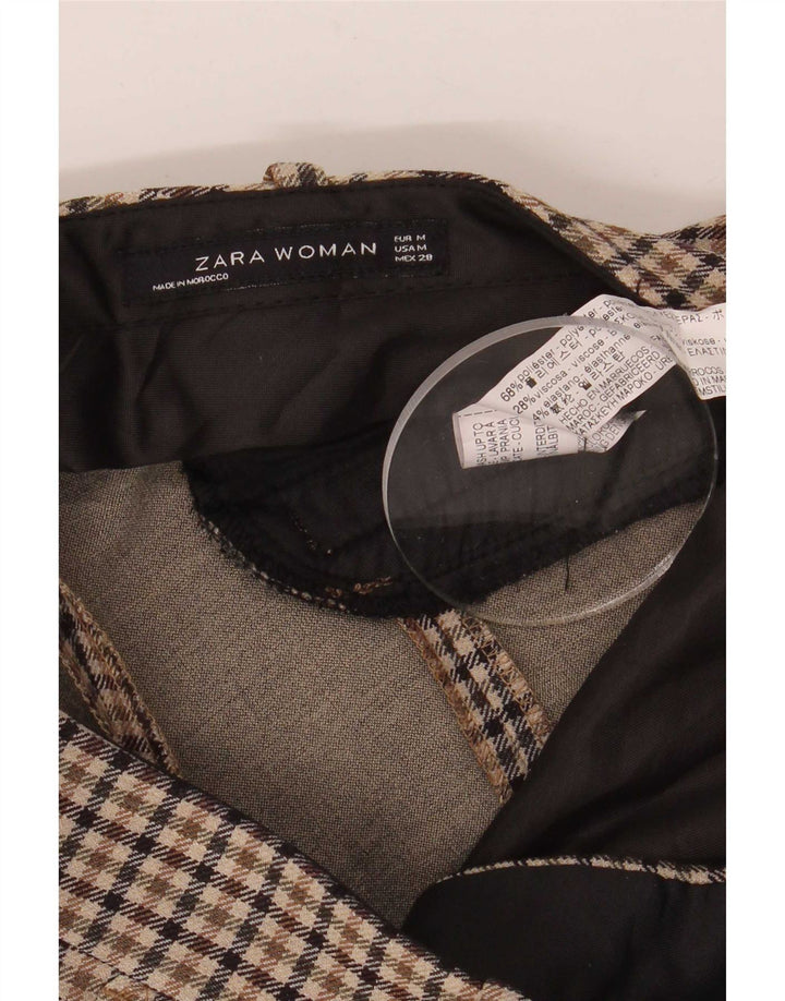 Zara Mujer Pantalón Chino Recto Mediano W28 L28 Marrón Cuadros Poliéster