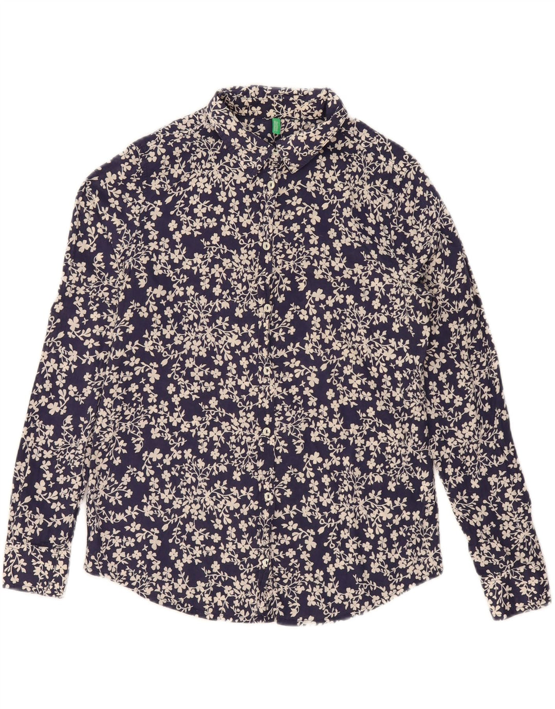 BENETTON Camisa extragrande para mujer UK 10 Small Azul marino Floral Algodón