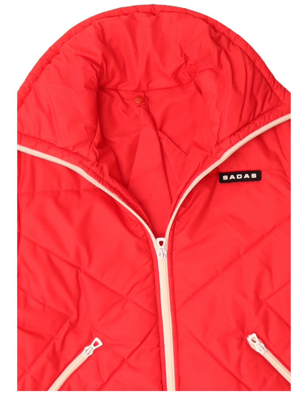 VINTAGE Chaqueta acolchada con capucha para mujer Reino Unido 16 Poliamida roja grande