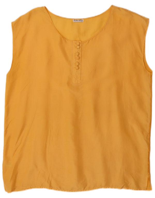 Vintage mujer blusa sin mangas Top UK 20 2XL seda amarilla