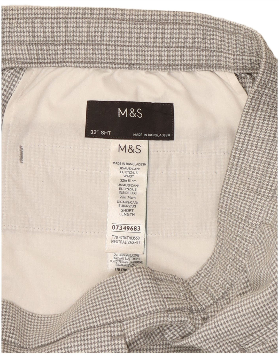 Marks & Spencer Pantalón de traje recto para hombre W32 L27 gris pata de gallo