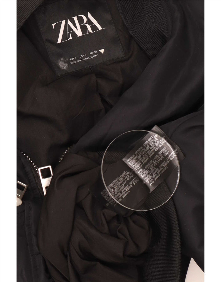 Zara Mujer Crop Chaqueta Bomber Extragrande UK 10 Small Poliamida Negra