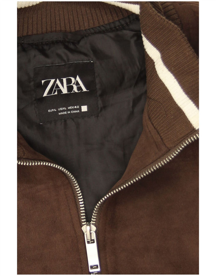 Zara Chaqueta Bomber De Ante Sintético Para Hombre UK 40 Grande Poliéster Marrón