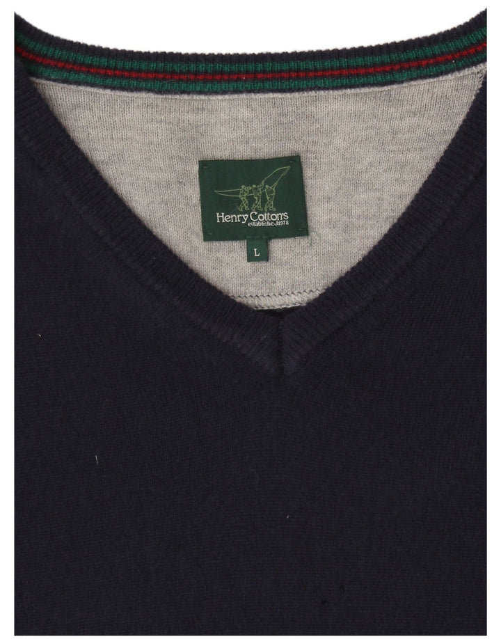 HENRY COTTONS Jersey con cuello en V para hombre, talla grande, azul marino