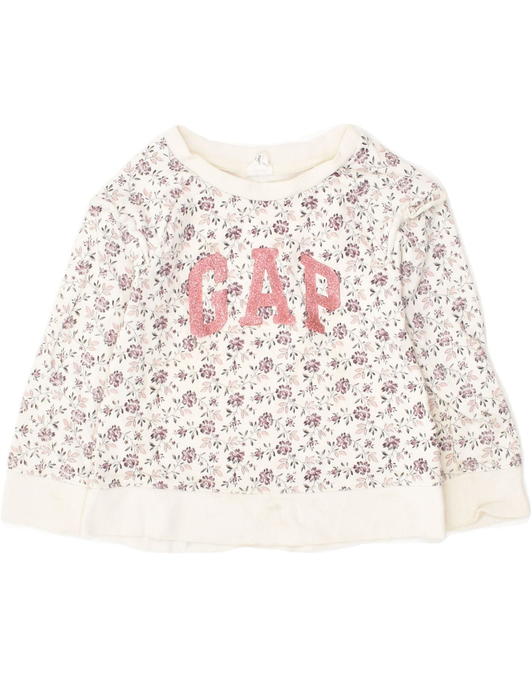 GAP Baby Girls Graphic Sweatshirt Jumper 18-24 Months White Floral Cotton | Vintage Gap | Thrift | Second-Hand Gap | Used Clothing | Messina Hembry 