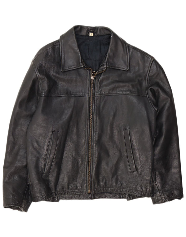 Chaqueta de cuero vintage para hombre IT 48 Medio Negro