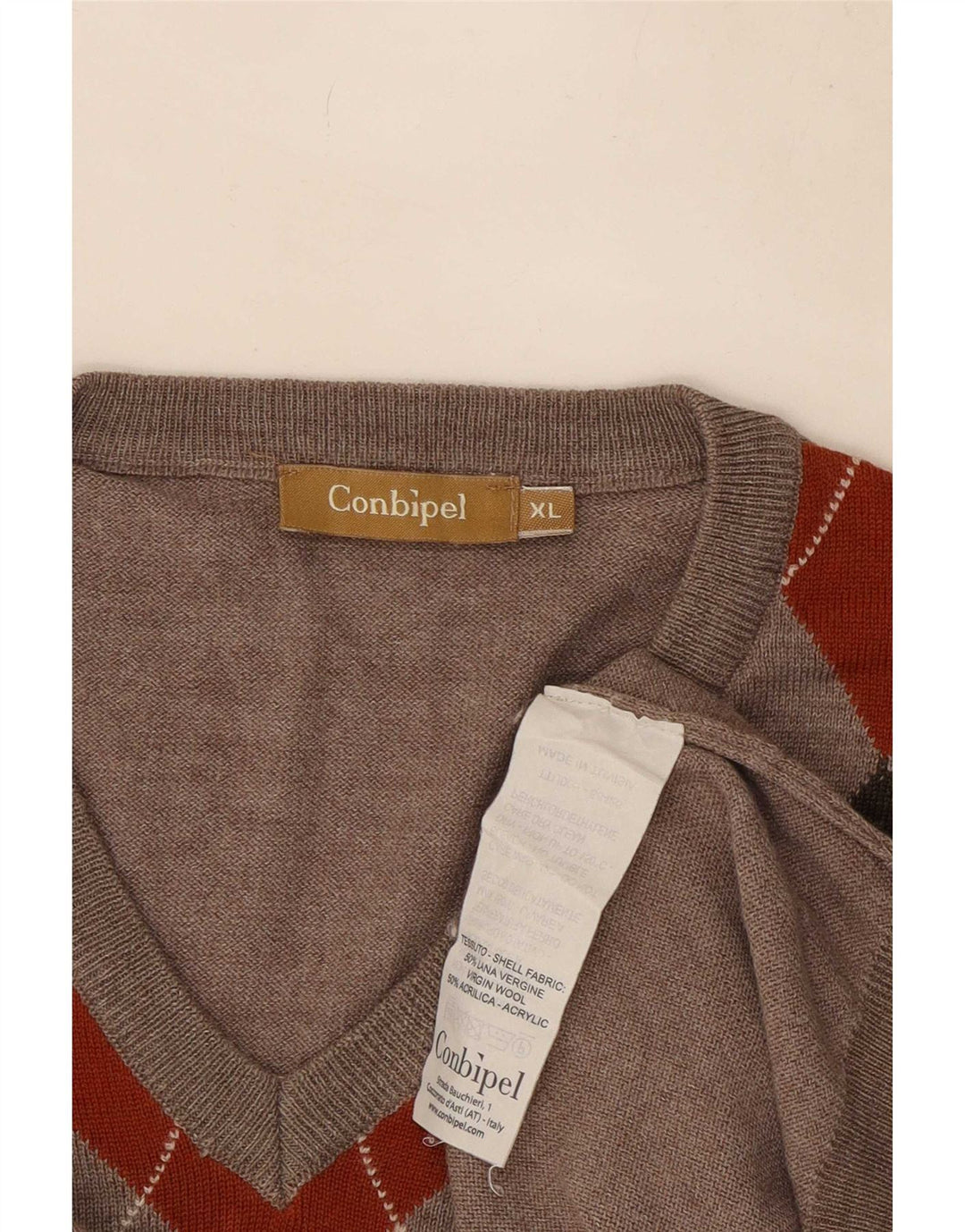 Conbipel Jersey con Cuello en V para Hombre XL Gris Argyle/Lana Diamante